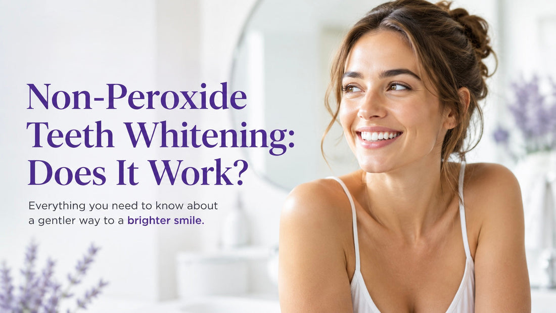 Smiling woman representing non-peroxide teeth whitening at home and whether peroxide-free whitening can deliver visible results.