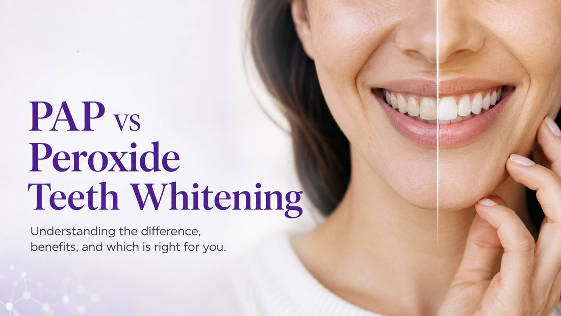 Close-up smile illustrating a PAP vs peroxide teeth whitening comparison and the differences between modern PAP whitening and traditional peroxide.