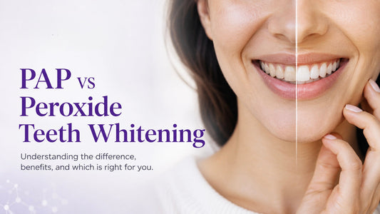 Close-up smile illustrating a PAP vs peroxide teeth whitening comparison and the differences between modern PAP whitening and traditional peroxide.