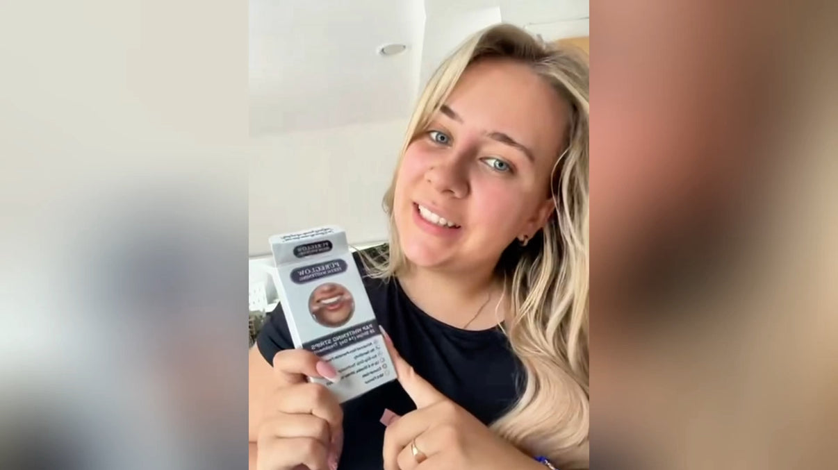 Load video: Real customer demonstrating PureGlow PAP teeth whitening strips with visible results after one use peroxide-free, sensitivity-safe formula for a brighter smile at home.